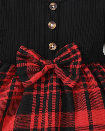 Baby Girl Christmas Outfits 6-9 Months 9-12 Month Girl Clothes Infant Girls Winter Dress Fall Spring Gifts Ribbed Ruffle Long Sleeve Red Plaid Dresses for Girls