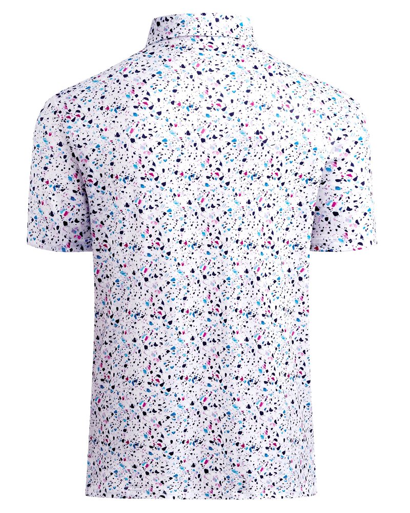 DEMEANOR Mens Golf Shirt Short Sleeve Dry Fit Performance Moisture Wicking Casual Polos Collared Polo Shirts White Dots 2XL