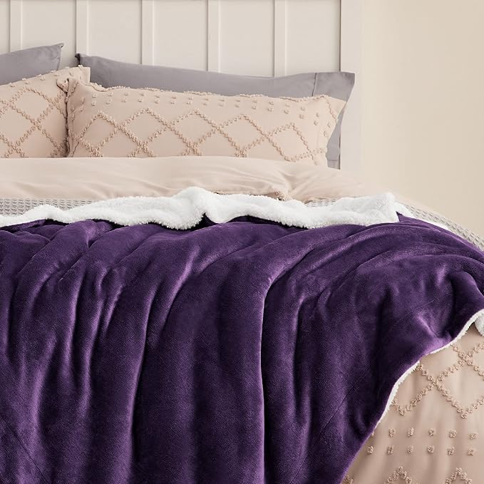 Bedsure GentleSoft Sherpa Fleece Throw Blanket Twin Size for Couch - Thick and Warm Throw for Women, Soft Fuzzy Plush Twin Blanket for Winter, Purple, 60x80 Inches