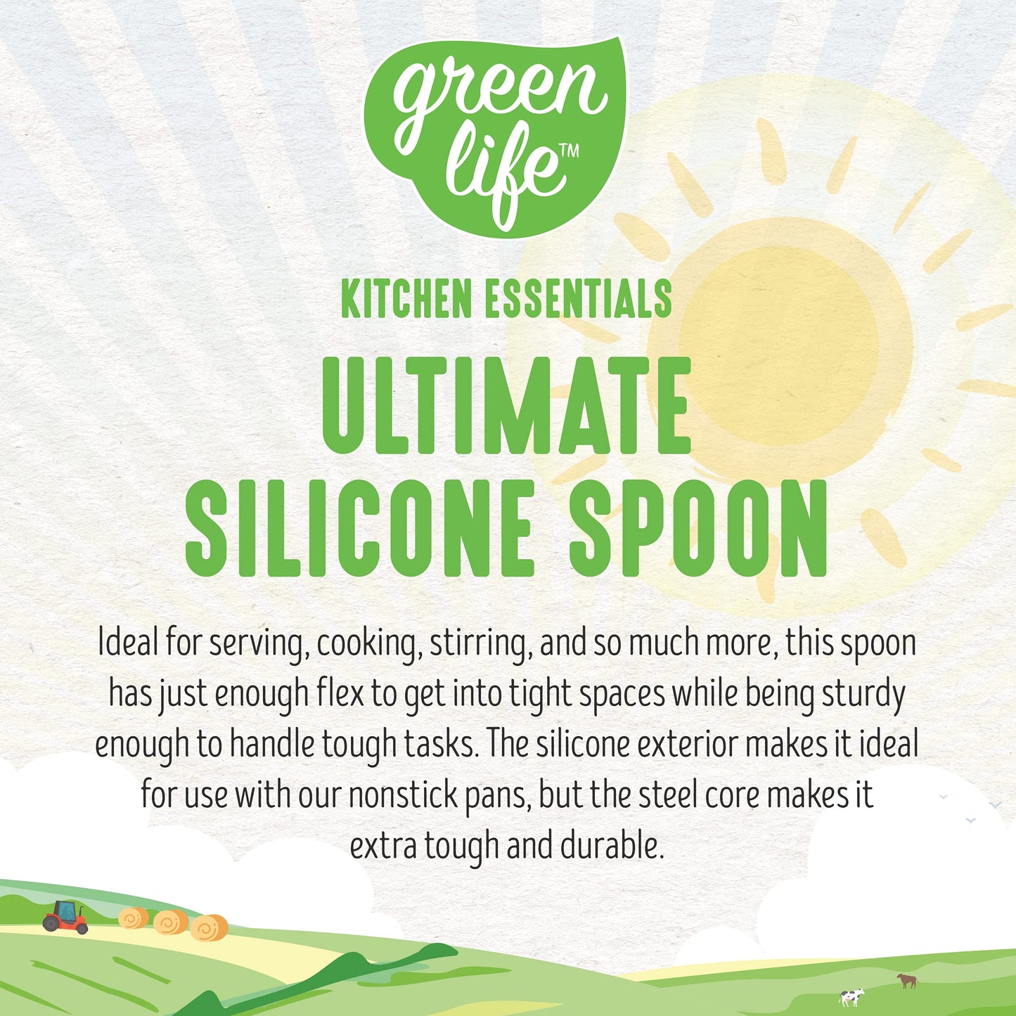 GreenLife Cooking Tools and Utensils, Silicone Spoon for Scooping Scraping and Mixing, Heat and Stain Resistant, Dishwasher Safe, Grey