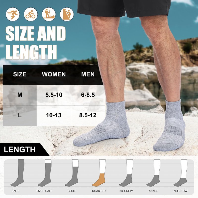 Lapulas Merino Wool Quarter Socks for Men Women, Hiking Running, Cushioned Compression Support, Thermal Thick, 5 Pairs
