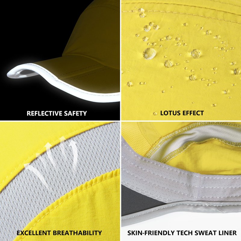 GADIEMKENSD Baseball Cap Nylon Running Cap Outdoor Sports Hat for Men Women Adjustable Quick Drying Reflective Foldable UPF50+ Breath Mesh Water Repellency Race Performance Lightweight Yellow