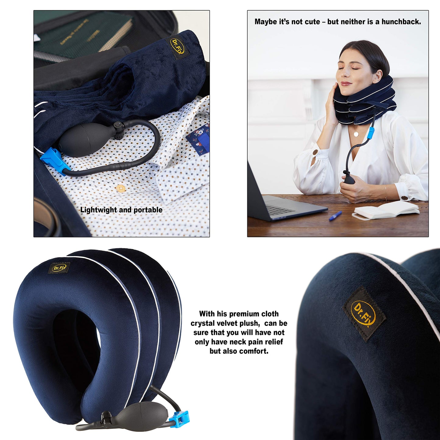 Dr Fix Cervical Neck Traction Device for Instant Neck Pain Relief at Home | Elastic Band (Dark Blue, 12-17)