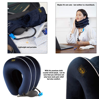 Dr Fix Cervical Neck Traction Device for Instant Neck Pain Relief at Home | Elastic Band (Dark Blue, 12-17)