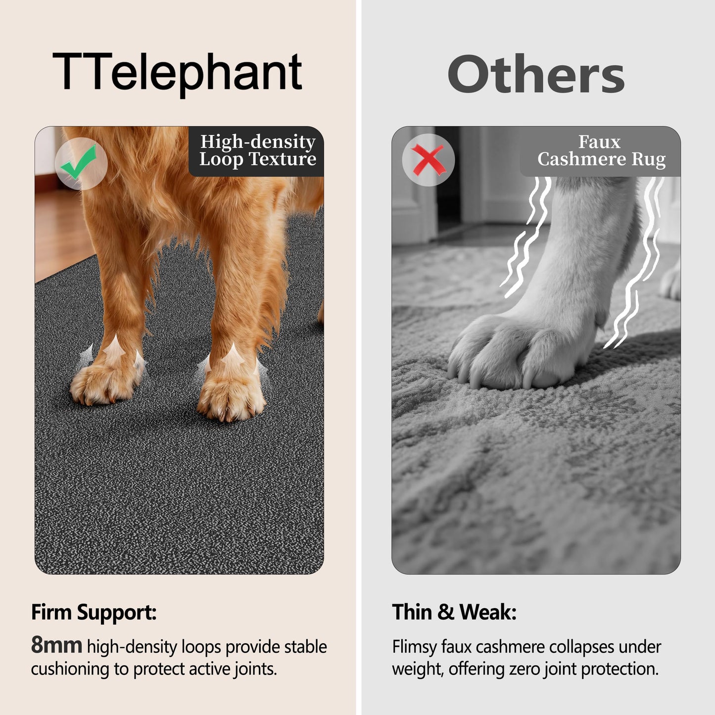 TTelephant Waterproof 2x6 Runner Rug Non Slip - Floor Runners for Dogs,Washable & Joint-Friendly Dense Loop Pile Carpet Runners for Hallway, Kitchen, Indoor Entryway, Laundry, Black/Gray
