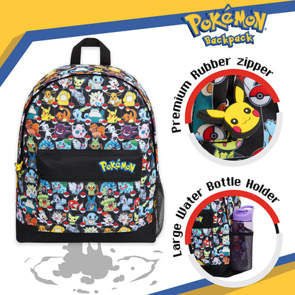 Pokemon Backpack for Kids Teenagers Pikachu Rucksack School Bag with Zipped Pockets Adjustable Straps Charizard Daypack for Travel Sports Anime Gifts (Multi AOP)