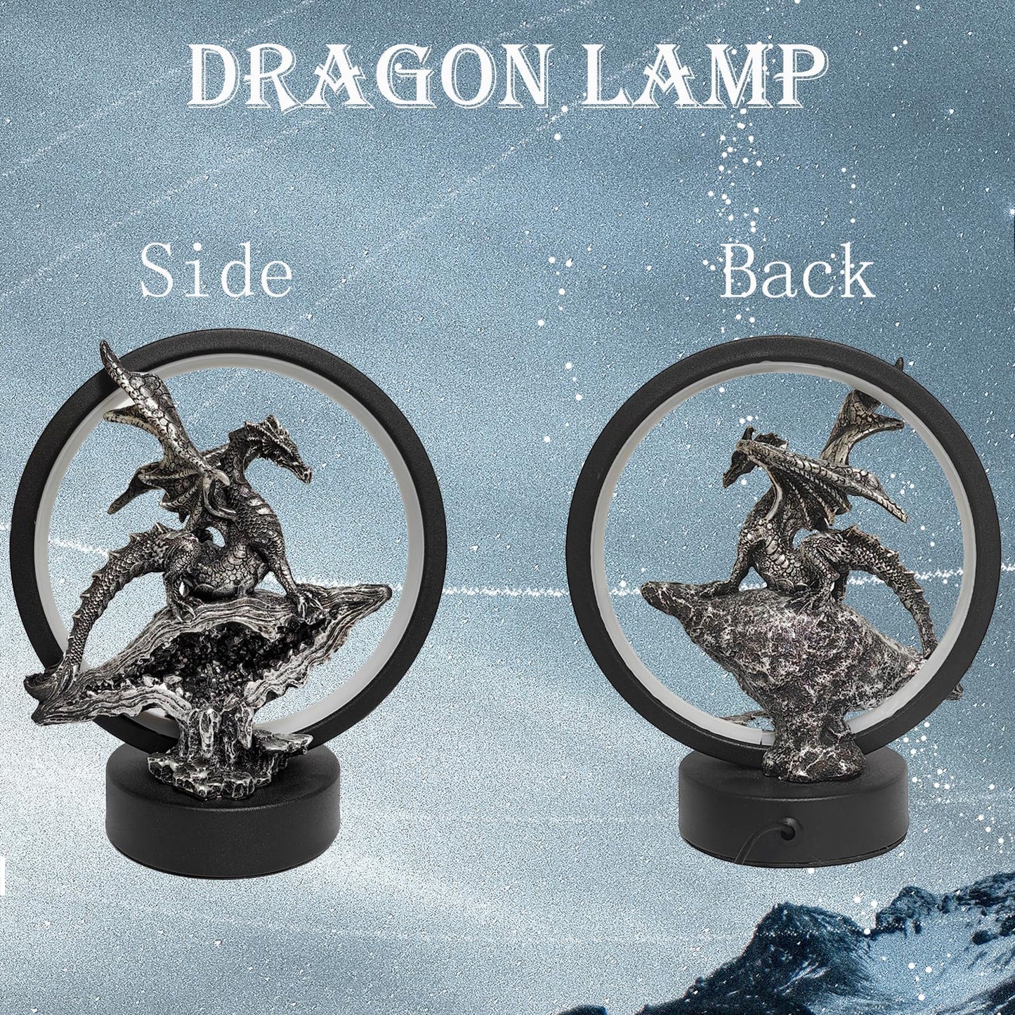Hmusnwol Dragon Lamp Collectible Decor-Dungeons and Dragons Gifts - 6.15 inch LED Circle Table Lamp for Dragons Lover,Bedroom/Bookshelf/Desk