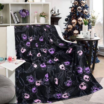 Halloween Goth Skull Throw Blanket 50x60 Inch Gothic Skeleton Blankets Soft Lightweight Cozy Plush Blanket for Halloween Decor Gifts