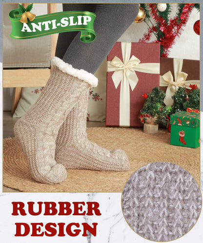 EBMORE Women Slipper Fuzzy Socks Fluffy Cozy Cabin Warm Winter Soft Thick Comfy Fleece Christmas Anti Slip Home Stocking Stuffer(Light Khaki)