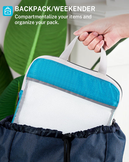 Gonex Compression Packing Cubes Mesh Organizers L+M+S+XS+Slim+Laundry Bag Blue