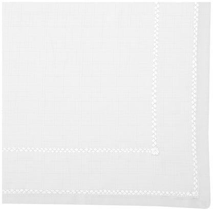 Hem Stitch Embroidered Vintage Design Tablecloth White 60" by 84" Oblong/Rectangle