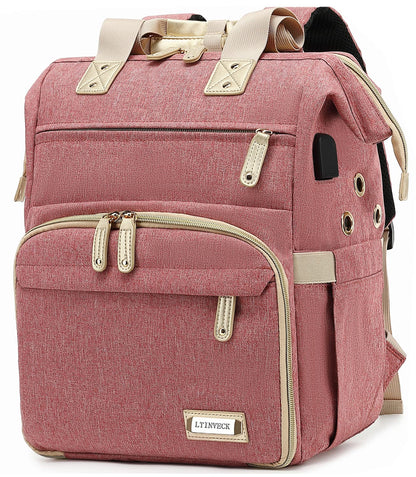 Knitting Bag Backpack,Yarn Storage Organizer Travel Crochet Bag with USB Charging Port,Large Capacity Yarn Storage Tote Bag Yarn Holder Case for Carrying Projects, Knitting Needles, Crochet Hooks Pink