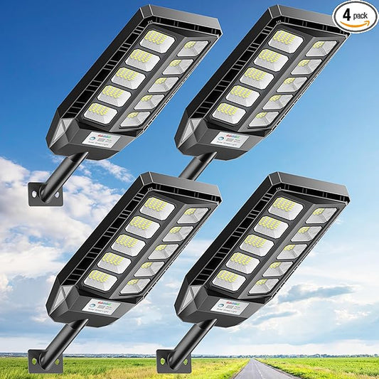 Solar Lights Outdoor, IP66 Waterproof Street Lights Outdoor, 6500K Dusk to Dawn Solar Security Flood Lights Motion Sensor with Remote Control for Yard, Entryway Garage, Porch 4 Pack