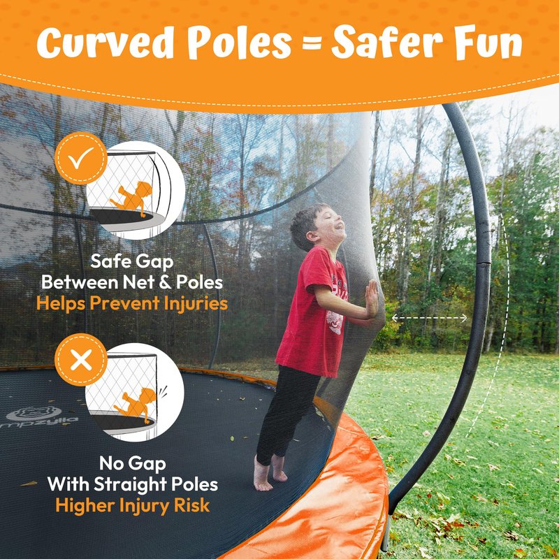 JUMPZYLLA Trampoline Outdoor 8FT 10FT 12FT 14FT 15FT 16FT with Enclosure and Ladder, ASTM Approved Recreational Trampoline for Kids and Adults, Anti-Rust Coated Frame (Orange, 15FT)