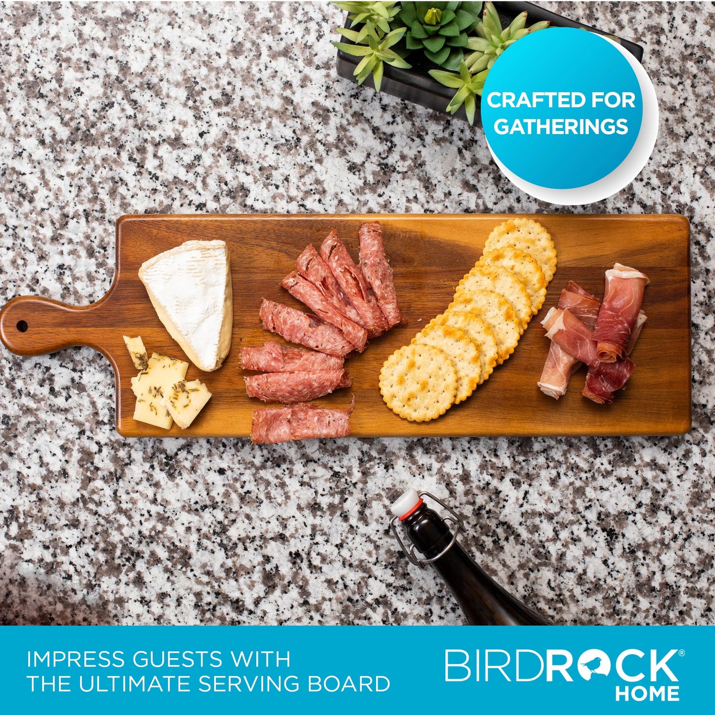 BIRDROCK HOME Acacia Wooden Serving Board with Handle - Long Charcuterie Tray for Party Cheese, Meat, Fruit & Bread Display - Decorative Food Platter for Kitchen - Natural Wood - Espresso, 23”