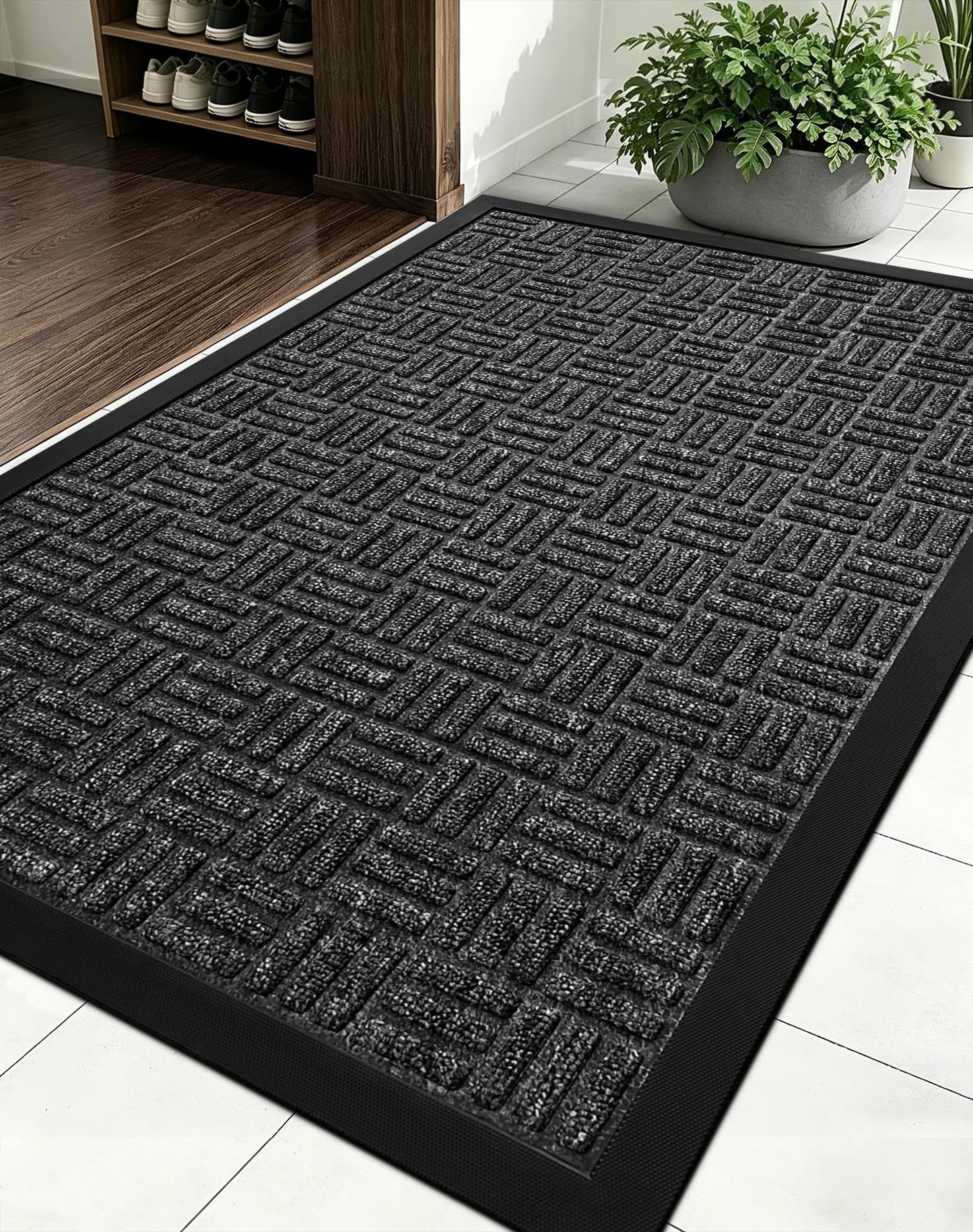 Mibao Front Door Mat, Heavy Duty Durable Welcome Mat for Outdoor Indoor, Dirt Trapper Waterproof Super Absorbent Door Mat for Entryway Outside Patio Porch, 29.5" x 17", Grey