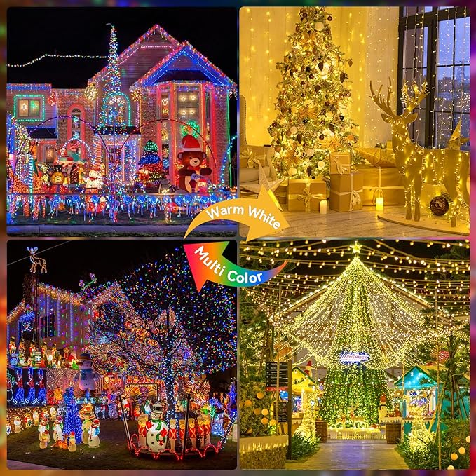 Heceltt 403FT 1000 LED Christmas Lights Outdoor, Color Changing String Lights with 11 Modes and Timer Memory Function for Xmas Tree Wedding Party Holiday Decor (Warm White to Multicolor)