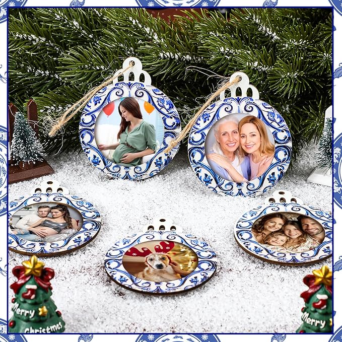 Blulu 24 Pcs Baby First Christmas Photo Ornament 2025 Christmas Pictures Frame Bulk Hanging Picture Frames Wooden for Xmas Tree Baby Gifts Keepsake