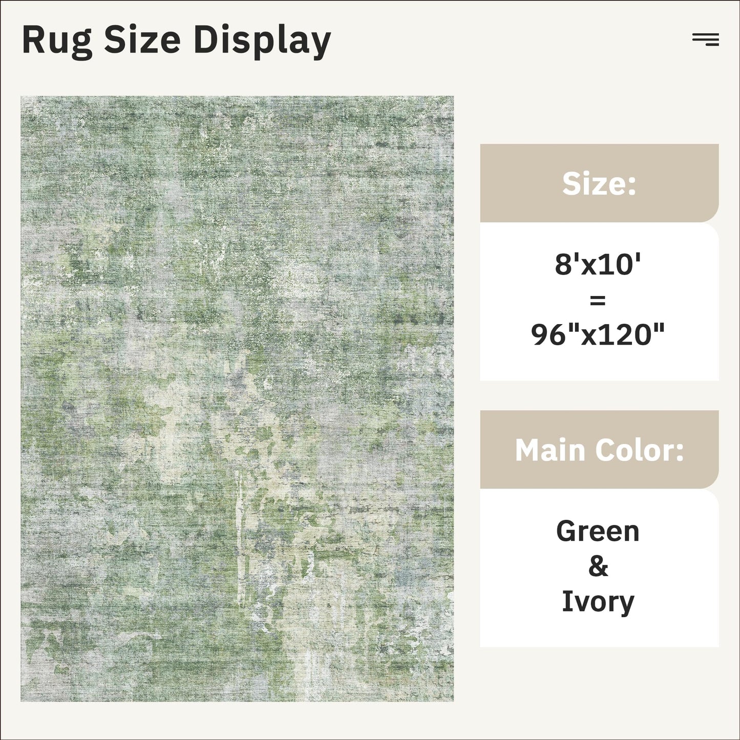 Soalmost Abstract Rug 8x10 Large Living Room Rugs Neutral Modern Washable Area Rugs for Bedroom Dining Room Non-Slip Stain Resistant Foldable Thin Rug Green