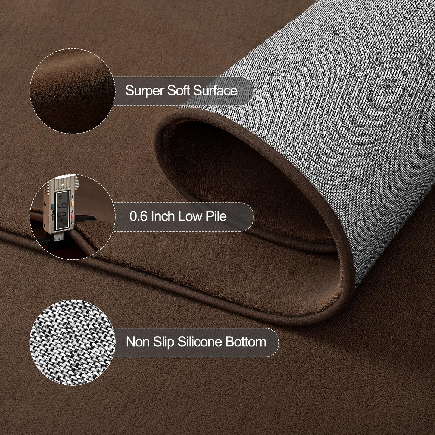 Vasofe Brown Hallway Runner Rug,2x6 Feet Non Slip Runners,Indoor Thickened Memory Foam Bedside Rugs for Bedroom Nursery Dorm Kids Boys Room, Machine Washable Low Pile Shag Fluffy Carpets for Entrance