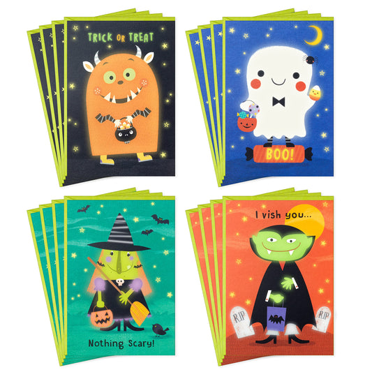 Hallmark Halloween Cards Assortment for Kids, Glow in the Dark (16 Cards with Envelopes)