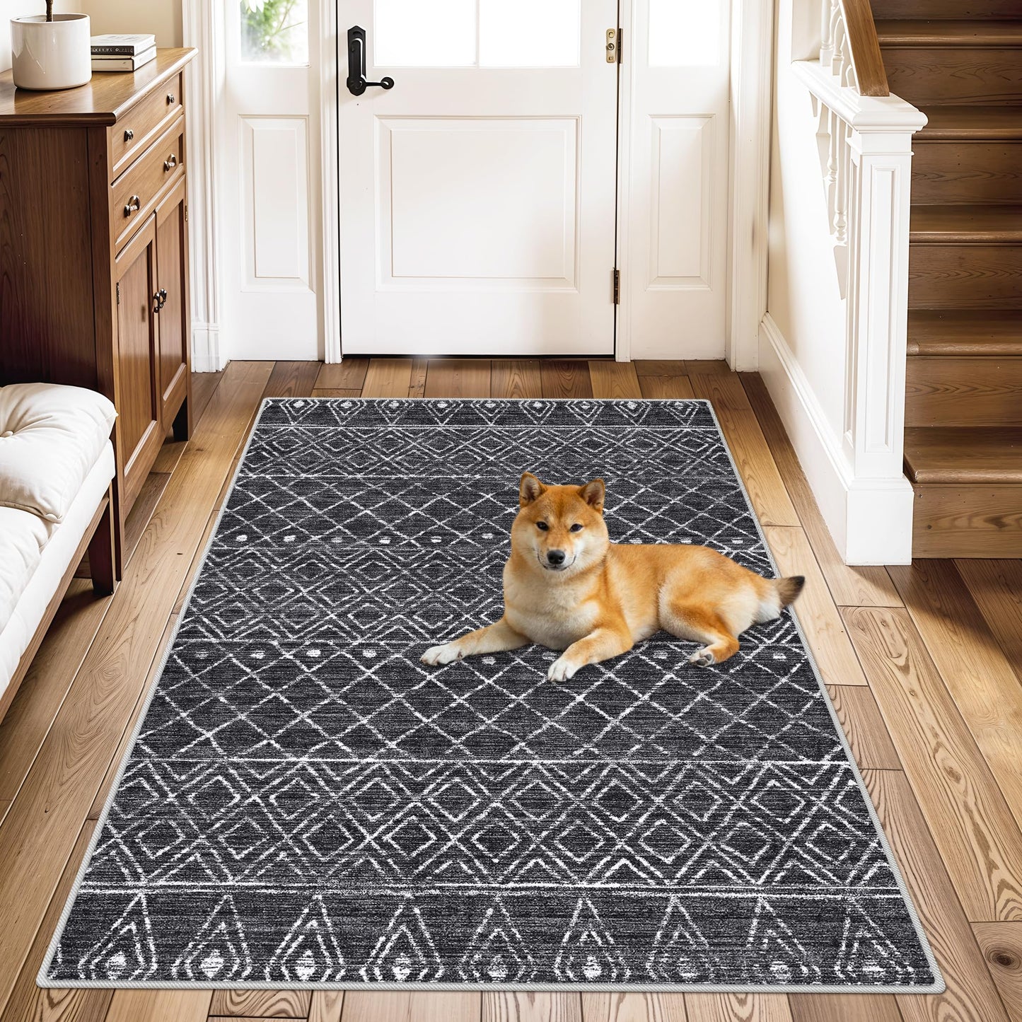 BYYVOO Black Non Slip Moroccan 3x4 Washable Area Rug