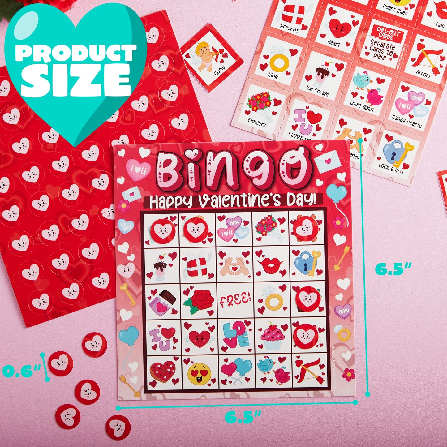 JOYIN 28 Players Valentine's Day Bingo Set, Game Cards for Kids School Classroom Party Supplies, Family Activity