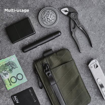 ALPAKA Zip Pouch Pro X-Pac VX21 - Slim Zipper Wallet with RFID Blocking, ID Card Holder, YKK Zippers Multi-tool Slot, Weatherproof Fabric Small Tech Pouch for Men Travel (Dark Green)