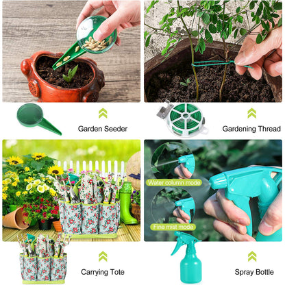 Gardening Tool Set - 13 PCS Heavy Duty Aluminum Gardening Tools Kit Floral Print Garden Tool Set with Non-Slip Rubber Handle & Durable Storage Tote Bag Gardening Supplies Gifts for Women Men