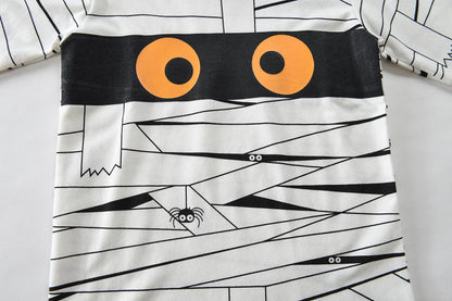 Little Hand Boys Girls Allover Mummy Halloween Pajama Sleepwear 2-Piece Wrap Eyes Spider PJs Kids Spooky Party Pant Sets Size 4