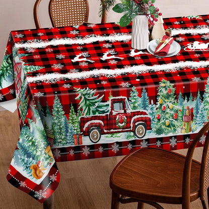 cusugbaso Christmas Tablecloth 60x120 Inches - Red Truck Party Decorations for Home - Christmas Table Cloth for Rectangle Table Xmas Holiday Buffalo Plaid Xmas Decor for Kitchen, Home