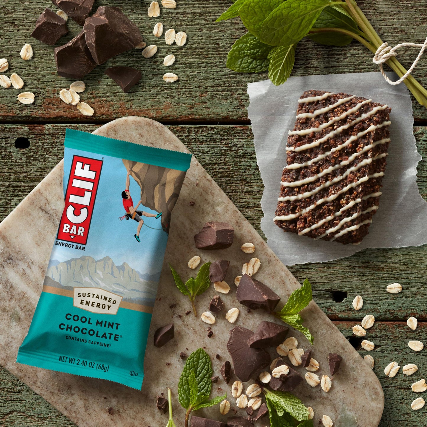 CLIF BAR - Cool Mint Chocolate with Caffeine - Made with Organic Oats - 10g Protein - Non-GMO - Plant Based - Energy Bars - 2.4 oz. (6 Pack)