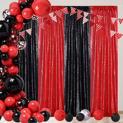 Poise3EHome Black Sequin Backdrop Curtains, 2 Panels 2FTx8FT Glitter Photo Booth Backdrop for Halloween Birthday Bachelorette Wednesday Twilight Party Decorations
