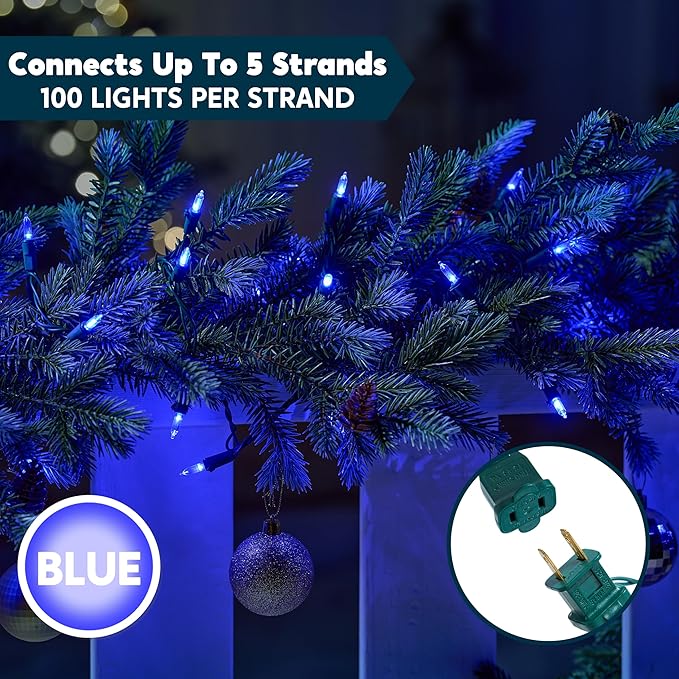 Joiedomi Blue LED Christmas String Lights,100 Count Mini Fairy Light with 26.4 FT Green Wire,Lighting Decor for Indoor Outdoor Patio Dorm Classroom Bedroom Holiday Festival