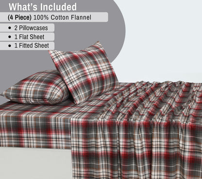 RUVANTI Flannel Sheets King Size - 100% Cotton Brushed King Size Sheets Set - Deep Pockets 16 Inches Bed Sheets - All Seasons Breathable & Extra Soft - Warm & Cozy, 4 Piece, Halloween Check