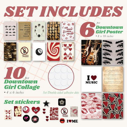 97 Decor Downtown Girl Room Decor - Y2K Room Decor Aesthetic 2000s, Mini Downtown Girl Posters for Room Aesthetic, Small Red Coquette Wall Decor Y2k Wall Art Prints for Teen Girls (8x10 Unframed)