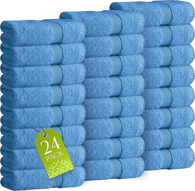 White Classic Wealuxe Light Blue Washcloths 24 Pack