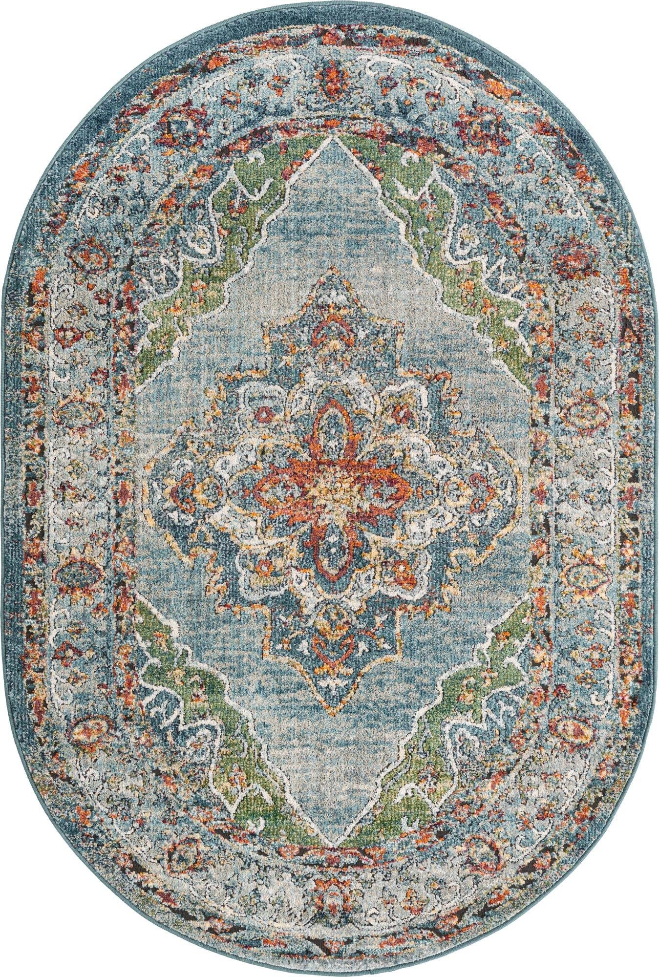 Unique Loom Isabella Collection Area Rug - Rossellini (4' 1" x 6' 1" Oval, Blue/ Beige)