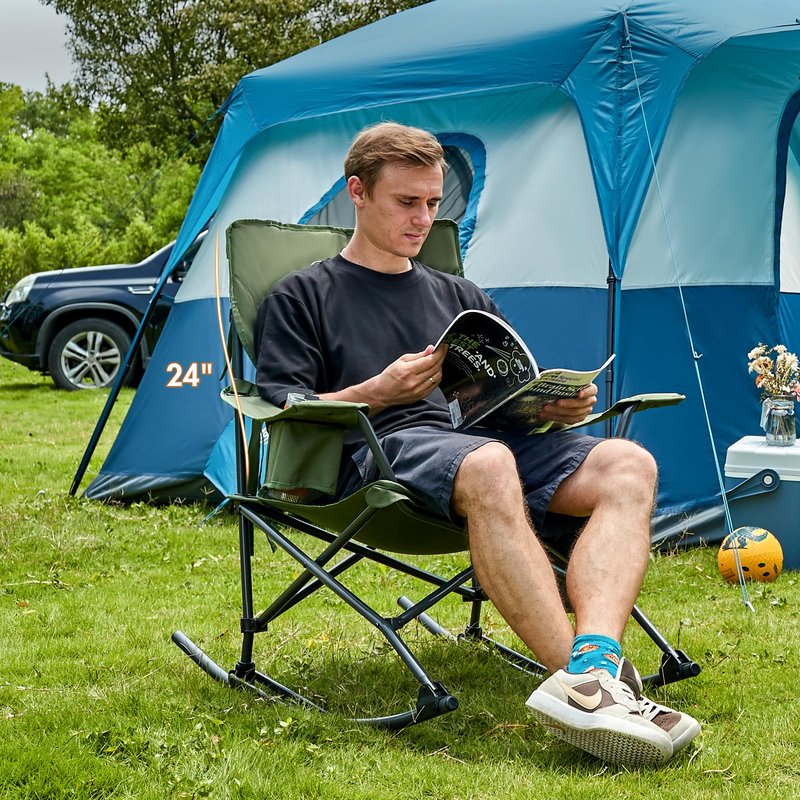 Portal Outdoor Rocking Chair Camping Folding Portable Rocker with Cup Holder Side Pocket Carry Bag, Support 350LBS (Mesh Green)