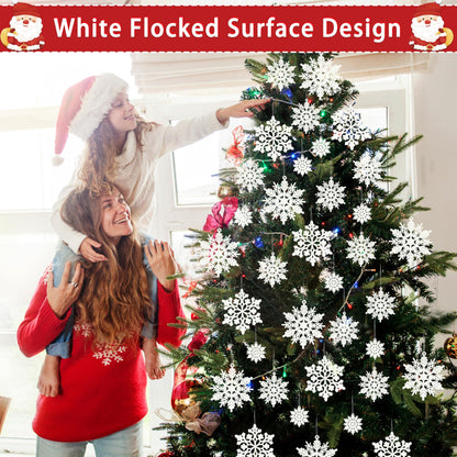 Christmas Snowflake Decorations Indoor, 36pcs White Flocked Christmas Snowflake Ornaments, Hanging Velvet Snow Flakes for Xmas Tree Decoration Winter Wonderland Party Baby Shower Holiday Home Decor
