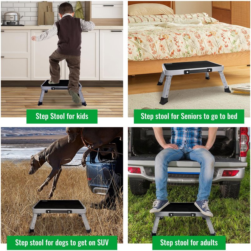3 Levels Adjustable Folding Step Stool,Foldable RV Step Stool,Safer Metal Stepping Stool for Adults and Seniors,Sturdy and Stable,350 Ibs Capacity,for Bedroom,Kitchen,Office,SUV and More Use
