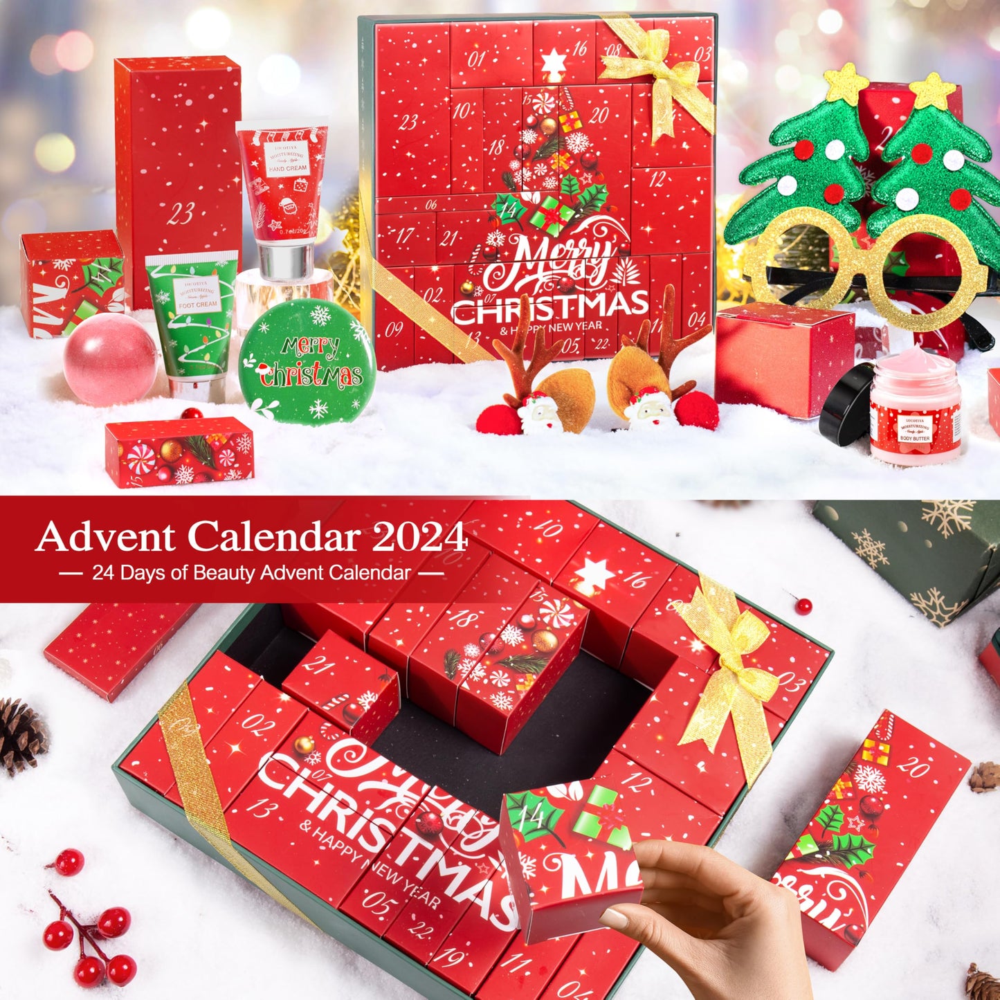 LUCOTIYA Advent Calendar 2025-24 Days of Beauty Advent Calendar, Bath and Body Gifts Sets for Women, Christmas Gifts Baskets for Women, Skincare Beauty Gift Baskets