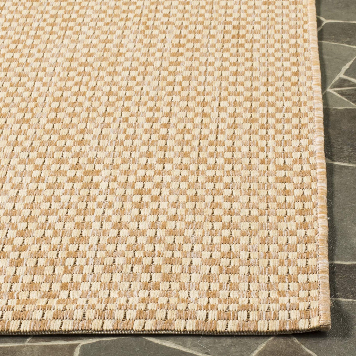 SAFAVIEH Washable Rug Outdoor Courtyard Collection - 6'7" x 9'6", Natural & Cream, Non-Shedding & Easy Cleaning, Ideal for Patio, Backyard, Mudroom (CY8653-03021)