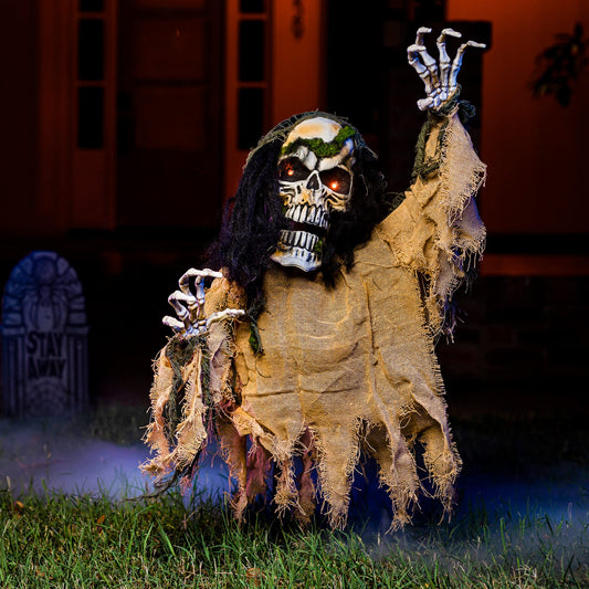 JOYIN Halloween Decoration Outdoor Animated Zombie Groundbreaker, Light-up Skeleton Zombie Groundbreaker Prop with Creepy Sound for Halloween Outside Decoration, Lawn, Yard, Patio, Haunted House Decor