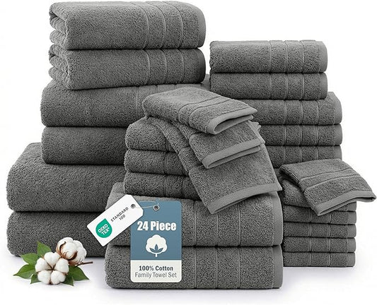 100% Cotton Bath Towels Set of 24 – 2 Bath Sheets, 2 Large Bath Towel, 2 Gym