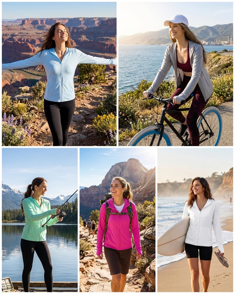 isnowood Women's UPF 50+ Sun Protection Rash Guard, UV SPF Long Sleeve Zip Hoodie Jacket, Lightweight Hiking Outdoor Shirts