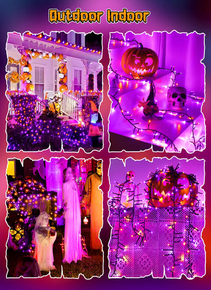 Brightown Battery Operated Halloween Lights Outdoor, 10FT 120 LED Orange and Purple Halloween Cluster Lights with Timer, 8 Modes Waterproof Twinkle Fairy String Lights for Indoor Decorations