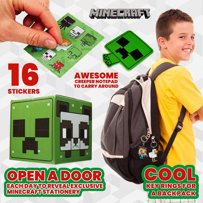 Minecraft Advent Calendar 2025 for Kids Teens, Creeper Stationery & Accessories Christmas Countdown Calendar, Pens Keyrings Gadgets, Gifts for Gamers (Green Cube)