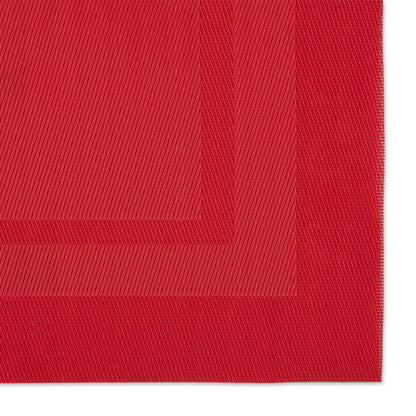 DII Everyday, Easy to Clean Indoor/Outdoor Woven Vinyl Double Border Placemats, 13x18, Tango Red - Set of 6