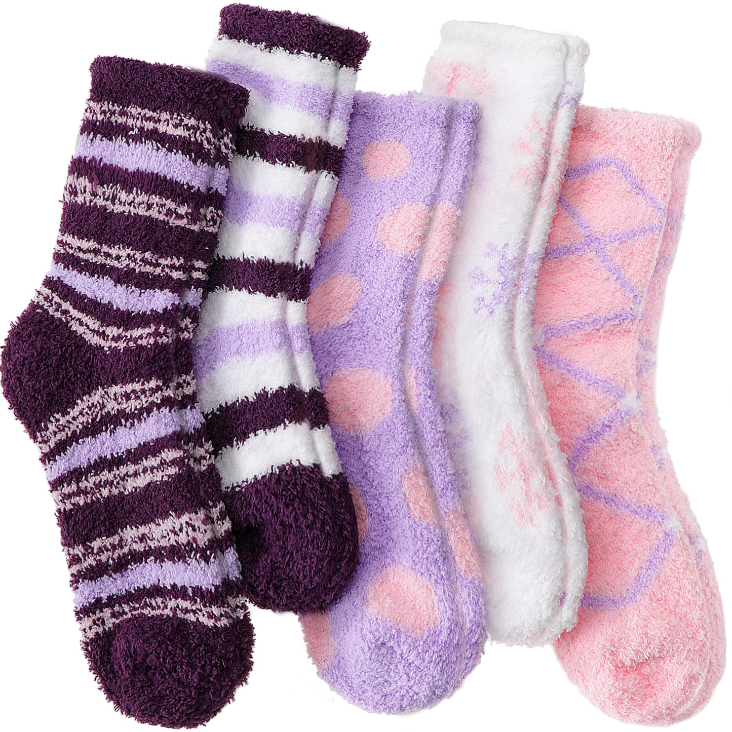ANTSANG Womens Fuzzy Socks Fluffy Slipper Cozy Cabin Winter Soft Fleece Warm Comfy Thick Christmas Gift Valentines Socks (Mix Color Purple Pink)